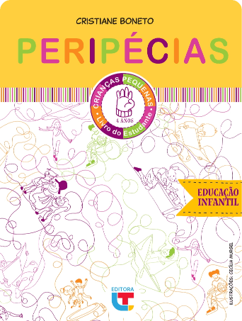 Capa do livro infantil Peripécias, com ilustrações de crianças e fundo amarelo.