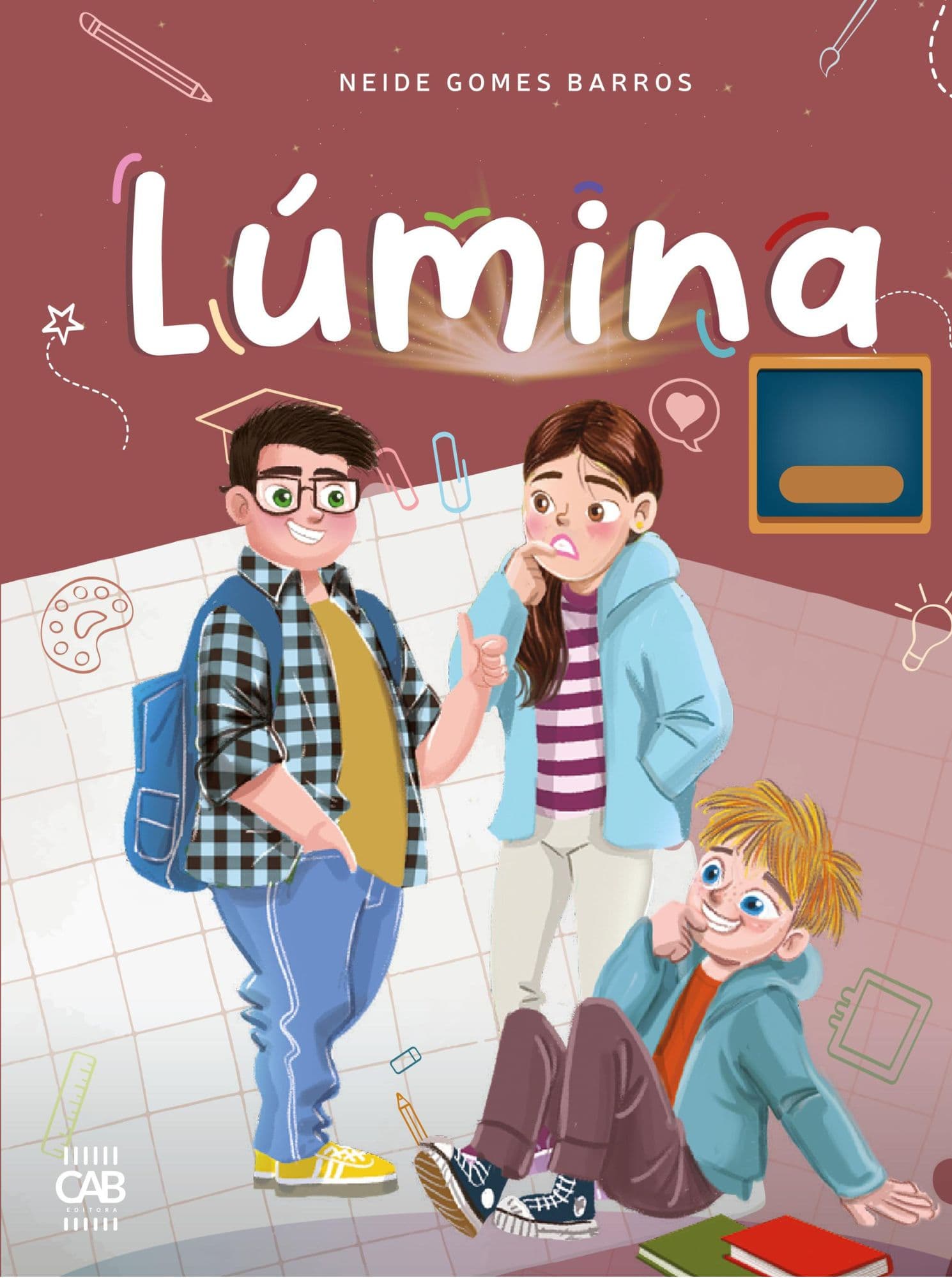 Capa Lúmina 7º Ano: adolescentes conversando, com um aluno sentado no chão.